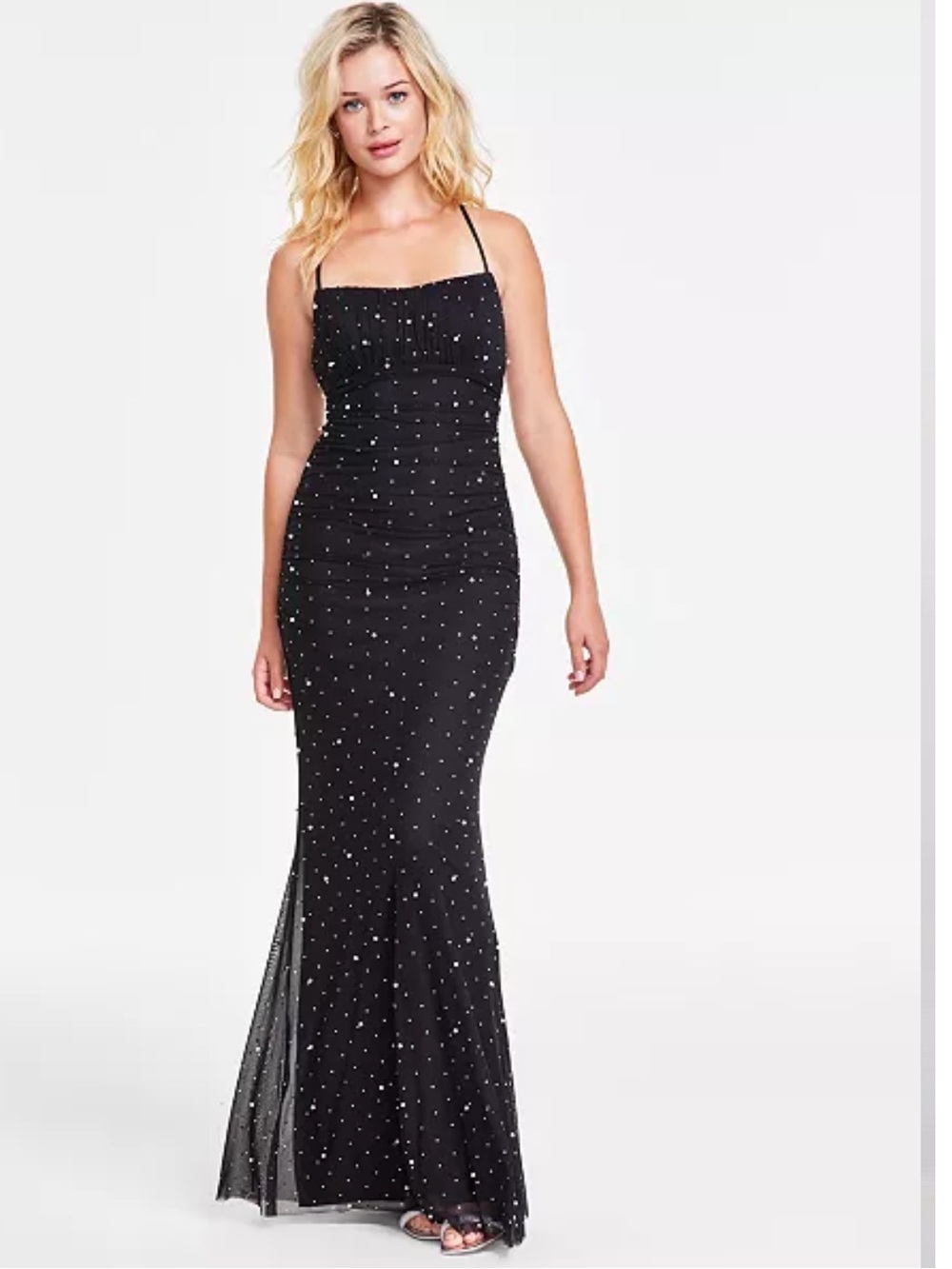 B Darlin Juniors' Emma Scoop-Neck Faux Pearl Embellished Gown